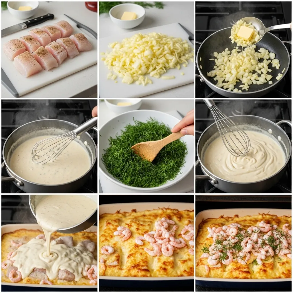 fiskgratäng med räkor